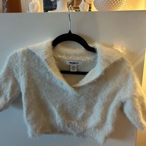 William Rast Cream V-Neck Sweater Fuzzy Knit